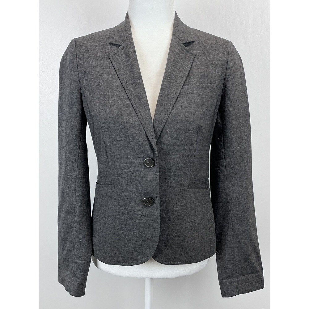 Womens J. Crew Blazer Jacket Sz 4 GUC 2 Button Gray Wool Blend